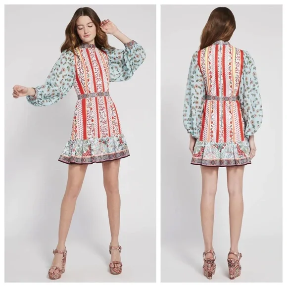 Alice + Olivia Raya Mandarin Collar Mini Dress (Sz 4) Paloma Floral Print - Picture 2 of 16
